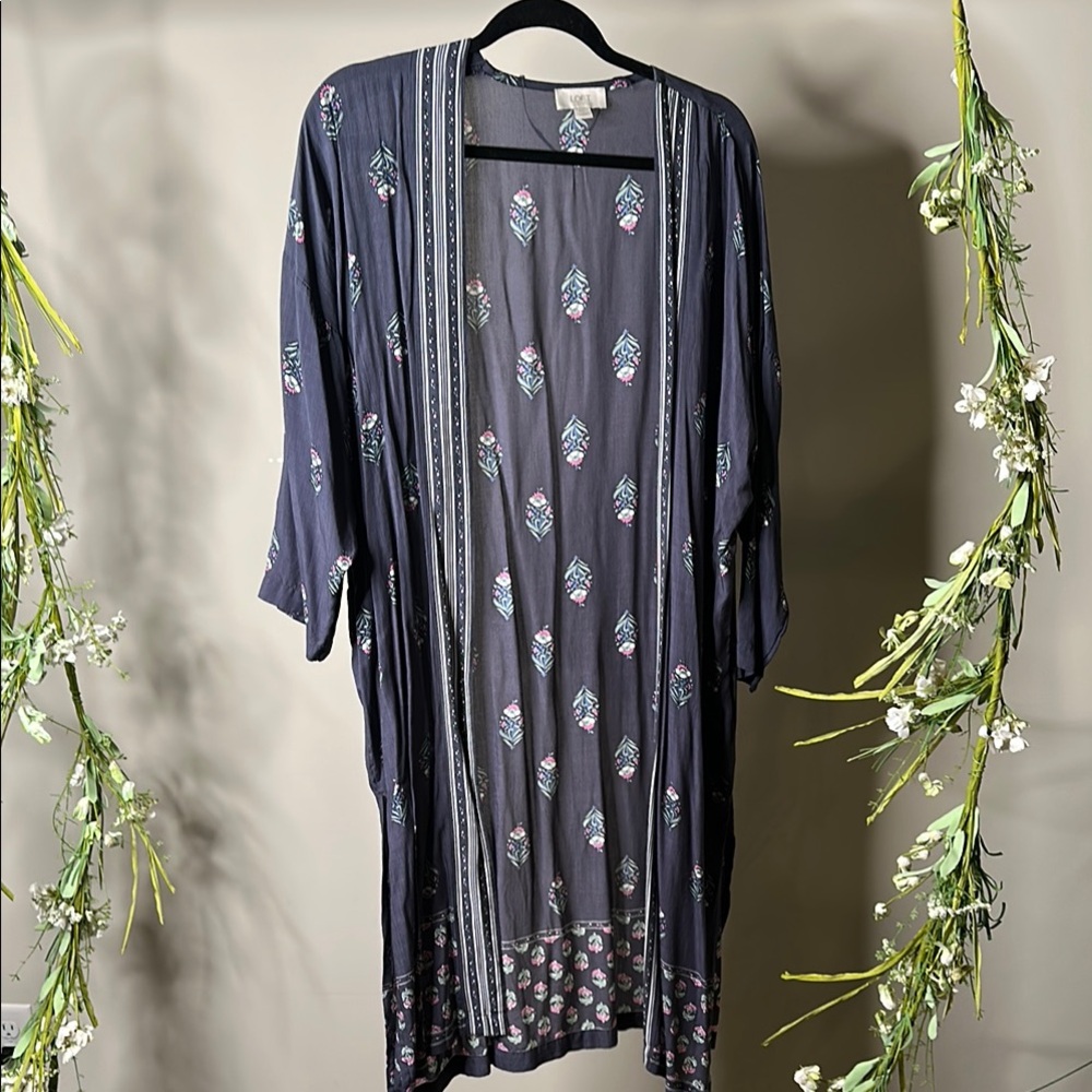LOFT Navy Patterned Cardigan